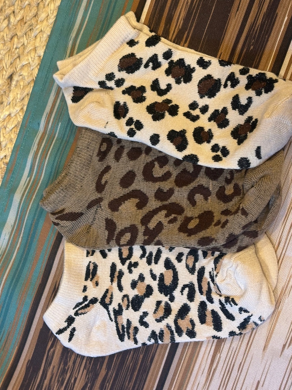 Leopard Print Women's Crew Socks - 3 Pack (Cream, Brown)